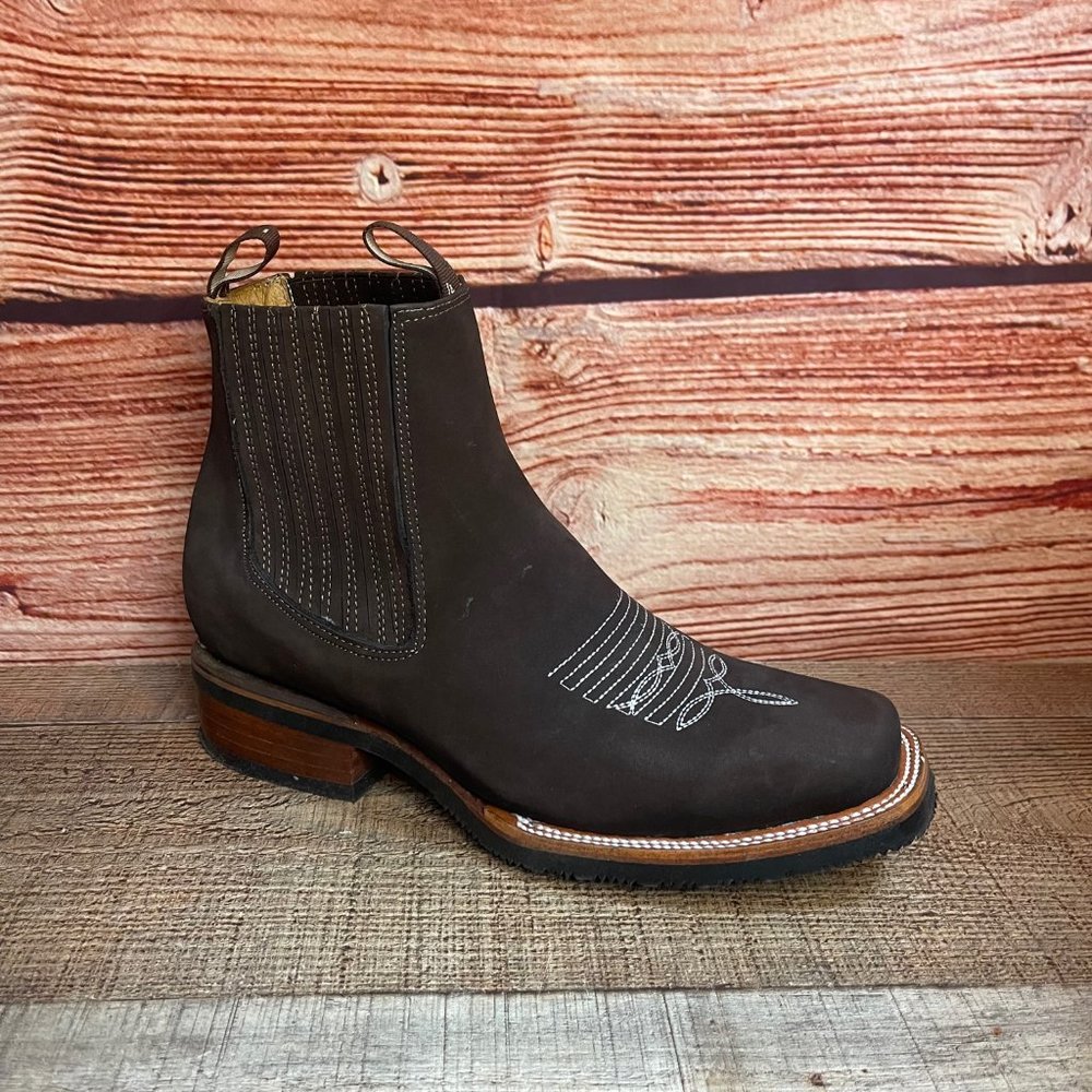 MEN LEATHER WESTERN COWBOY RODEO CHELSEA ANKLE HALF BOOTS BOTIN VAQUERO CAFE - Picture 6 of 10